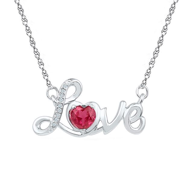 Lab-Created Ruby Love Heart Necklace 1/2 Cttw Sterling Silver