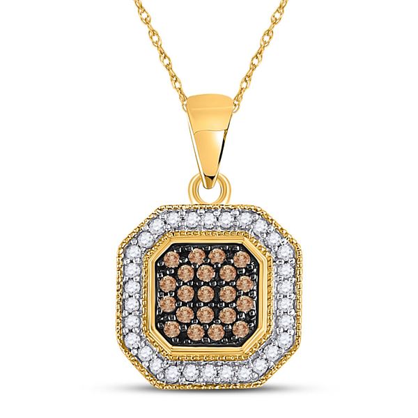 Brown Diamond Octagon Cluster Pendant 1/3 Cttw 10kt Yellow Gold