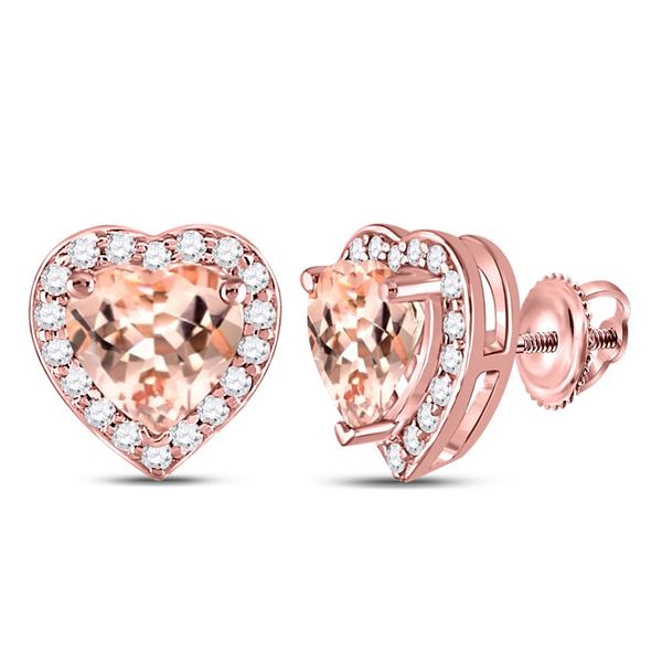 Morganite Heart Diamond Stud Earrings 1-1/2 Cttw 10kt Rose Gold