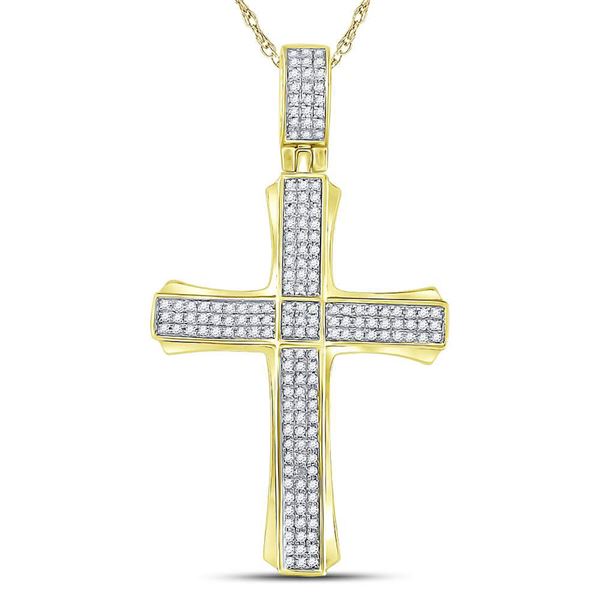 Mens Diamond Cross Charm Pendant 3/8 Cttw 10kt Yellow Gold