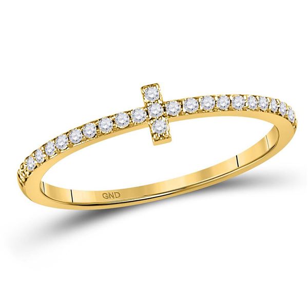 Diamond Cross Stackable Band Ring 1/6 Cttw 10kt Yellow Gold