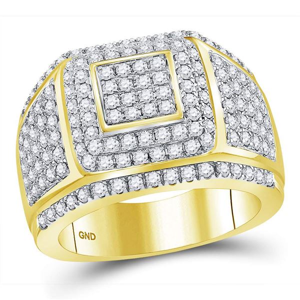 Mens Diamond Cushion Cluster Ring 2-1/2 Cttw 14kt Yellow Gold