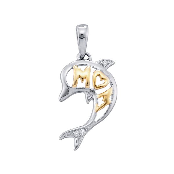 Diamond Mom Dolphin Pendant .02 Cttw 10kt White Gold