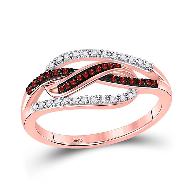 Red Color Enhanced Diamond Woven Fashion Ring 1/6 Cttw 10kt Rose Gold