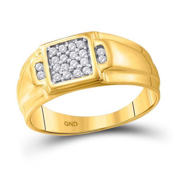 Mens Diamond Square Cluster Ring 1/4 Cttw 10kt Yellow Gold