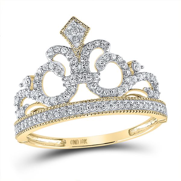 Diamond Fleur Crown Tiara Fashion Ring 1/5 Cttw 10kt Yellow Gold