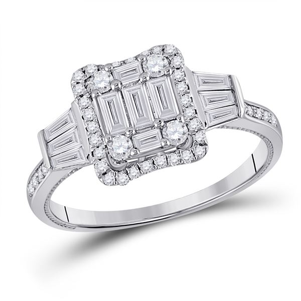 Baguette Diamond Square Ring 3/4 Cttw 14kt White Gold