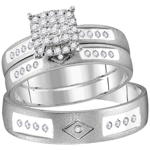 His Hers Diamond Cluster Matching Wedding Set 1/4 Cttw 14kt White Gold