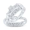 Image 1 : Sterling Silver His Hers Diamond Solitaire Matching Wedding Set 1/20 Cttw Sterling Silver