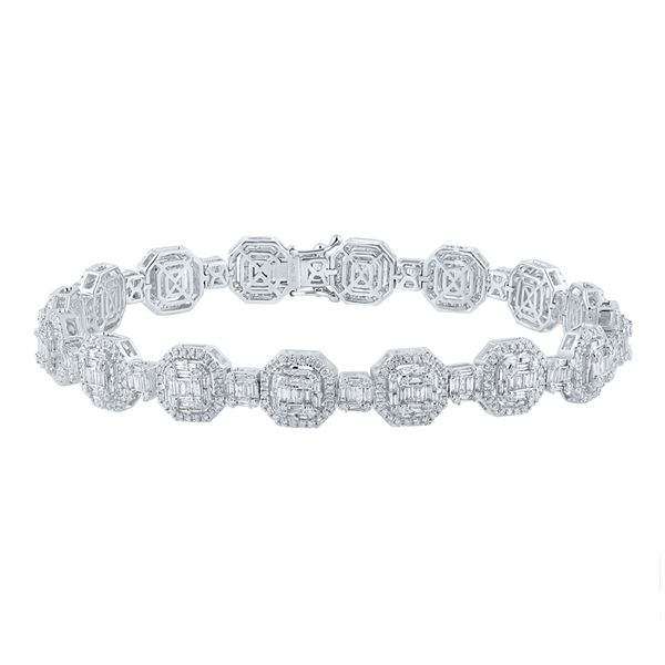 Mens Baguette Diamond Link Bracelet 6-1/4 Cttw 14kt White Gold