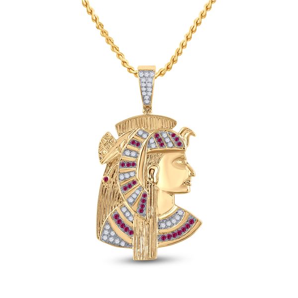 Mens Ruby Diamond Pharaoh Charm Pendant 1 Cttw 10kt Yellow Gold