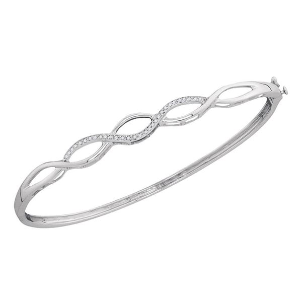 Diamond Woven Strand Bangle Bracelet 1/8 Cttw 10kt White Gold