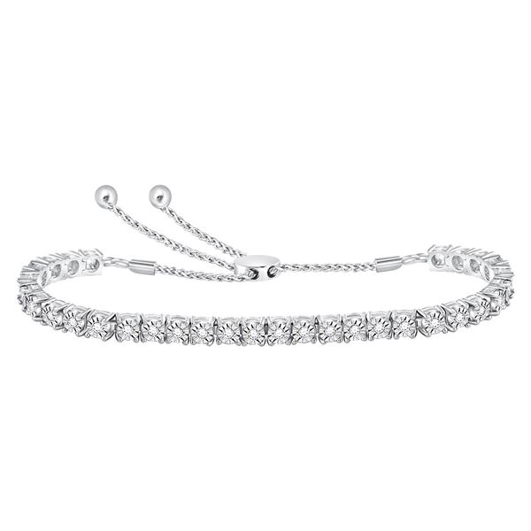 Diamond Studded Bolo Bracelet 1/2 Cttw 10kt White Gold