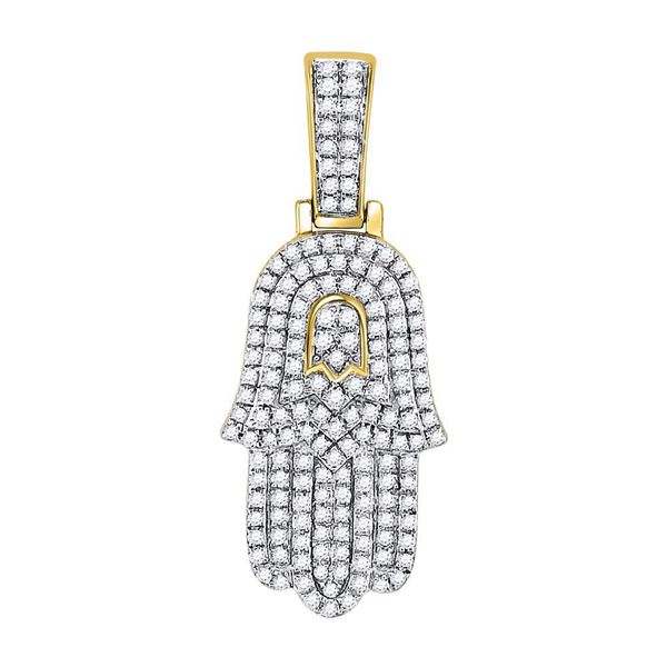 Mens Diamond Hamsa Charm Pendant 1/2 Cttw 10kt Yellow Gold