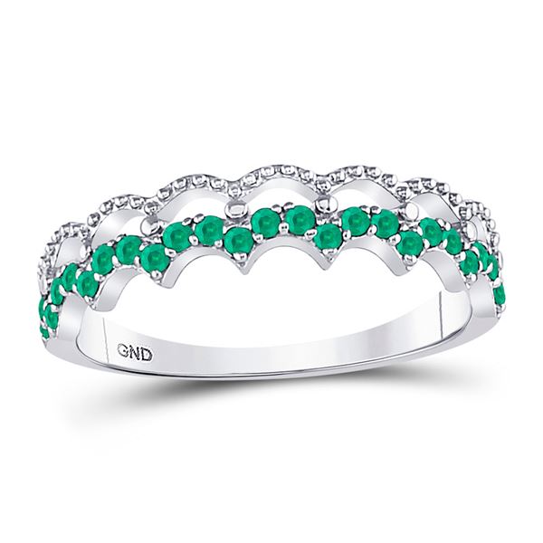 Emerald Scalloped Stackable Band Ring 1/4 Cttw 10kt White Gold