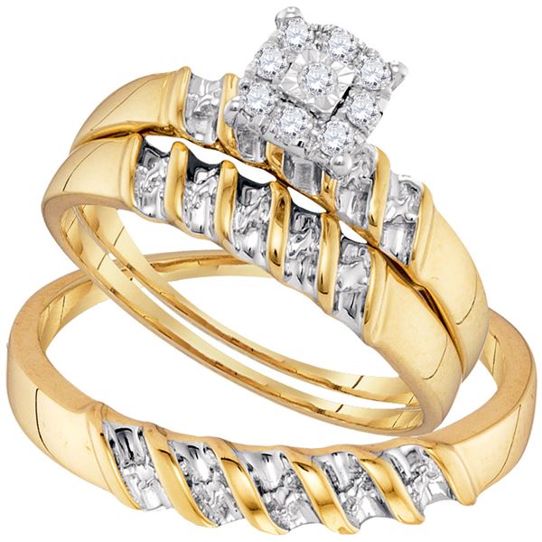 His Hers Diamond Solitaire Matching Wedding Set 1/8 Cttw 10kt Yellow Gold