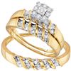 Image 1 : His Hers Diamond Solitaire Matching Wedding Set 1/8 Cttw 10kt Yellow Gold