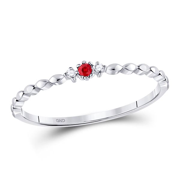 Ruby Diamond Stackable Band Ring .03 Cttw 10kt White Gold