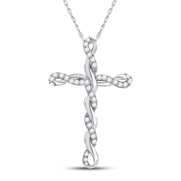 Diamond Twist Cross Pendant 1/4 Cttw 10kt White Gold