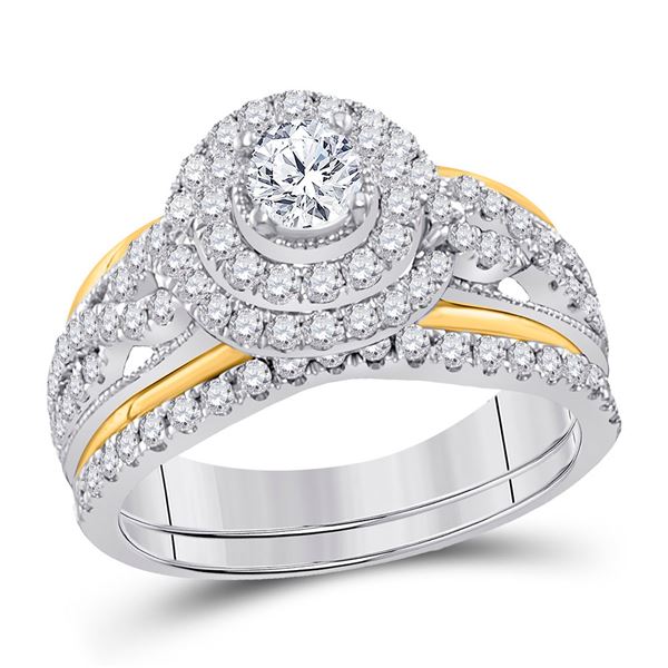 Diamond Bridal Wedding Ring Band Set 1-1/5 Cttw 14kt Two-tone Gold