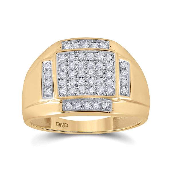 Mens Diamond Square Cluster Ring 1/3 Cttw 10kt Yellow Gold