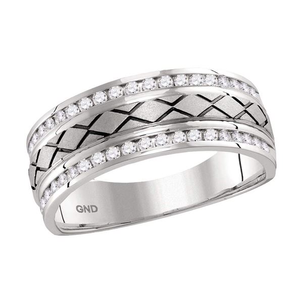 Mens Channel-set Diamond Wedding Band Ring 1/2 Cttw 14kt White Gold