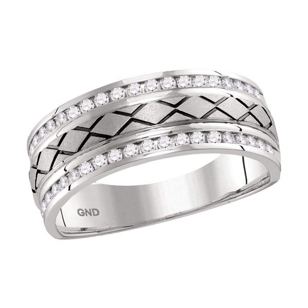 Mens Channel-set Diamond Wedding Band Ring 1/2 Cttw 14kt White Gold