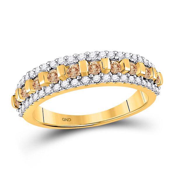 Brown Diamond Triple Row Band 1/2 Cttw 10kt Yellow Gold