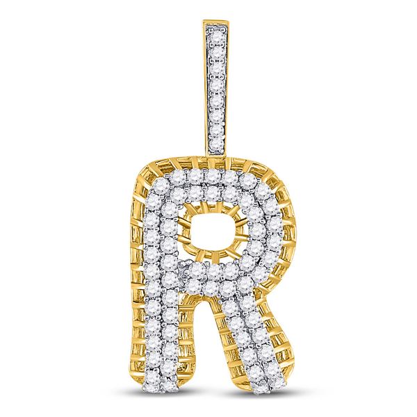 Mens Diamond R Letter Charm Pendant 1-3/8 Cttw 10kt Yellow Gold