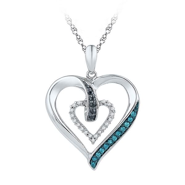 Black Blue Color Enhanced Diamond Heart Pendant 1/6 Cttw 10kt White Gold