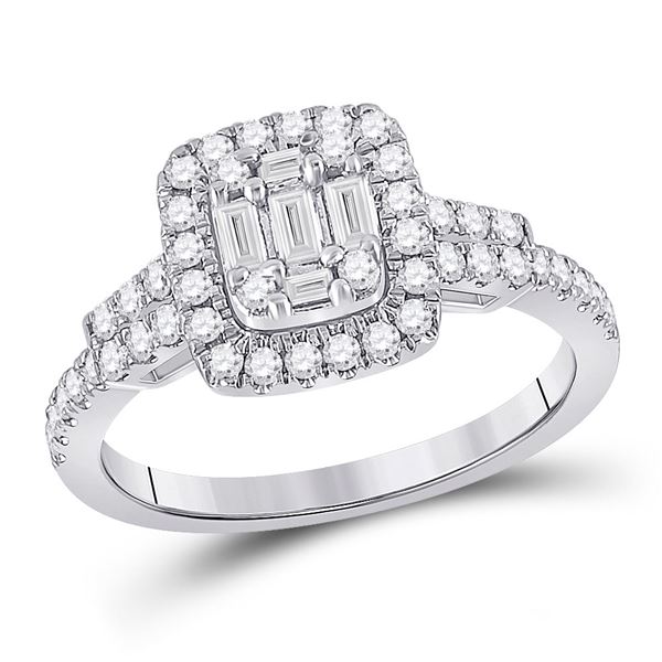 Baguette Diamond Square Ring 3/4 Cttw 14kt White Gold