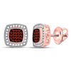 Image 1 : Red Color Enhanced Diamond Square Cluster Earrings 1/4 Cttw 10kt Rose Gold