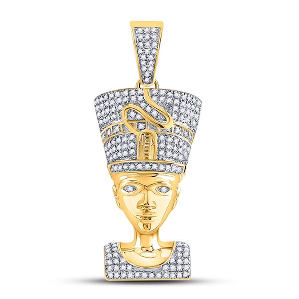 Mens Diamond Nefertiti Pharaoh Charm Pendant 5/8 Cttw 10kt Yellow Gold