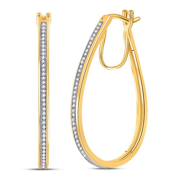 Diamond Oblong Hoop Earrings 1/4 Cttw 10kt Yellow Gold