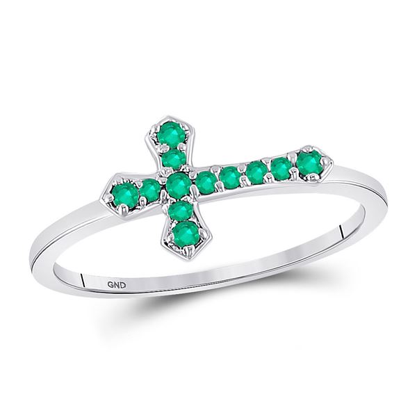 Lab-Created Emerald Cross Religious Ring 1/8 Cttw Sterling Silver