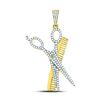 Image 1 : Mens Diamond Scissors Comb Barber Charm Pendant 3/4 Cttw 10kt Yellow Gold