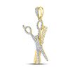 Image 2 : Mens Diamond Scissors Comb Barber Charm Pendant 3/4 Cttw 10kt Yellow Gold