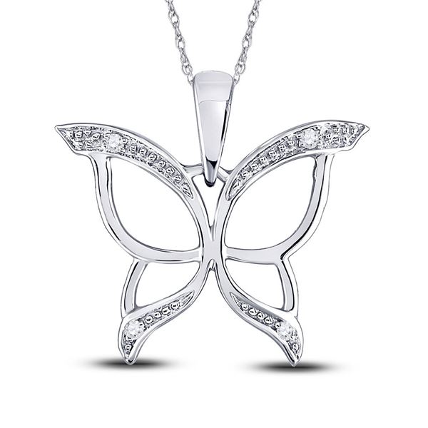 Diamond Butterfly Bug Wings Pendant .03 Cttw 10kt White Gold