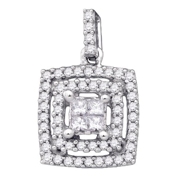 Princess Diamond Square Cluster Pendant 1/3 Cttw 14kt White Gold