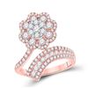 Image 1 : Diamond Bypass Flower Cluster Ring 1-1/2 Cttw 14kt Rose Gold