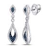 Image 1 : Blue Color Enhanced Diamond Dangle Earrings 1/3 Cttw 10kt White Gold