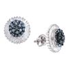 Image 1 : Blue Color Enhanced Diamond Cluster Earrings 1 Cttw 10kt White Gold