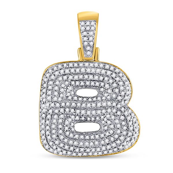 Mens Diamond Bubble B Letter Charm Pendant 3/4 Cttw 10kt Yellow Gold