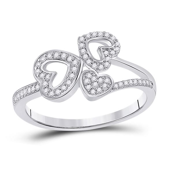 Diamond Triple Heart Ring 1/6 Cttw 10kt White Gold