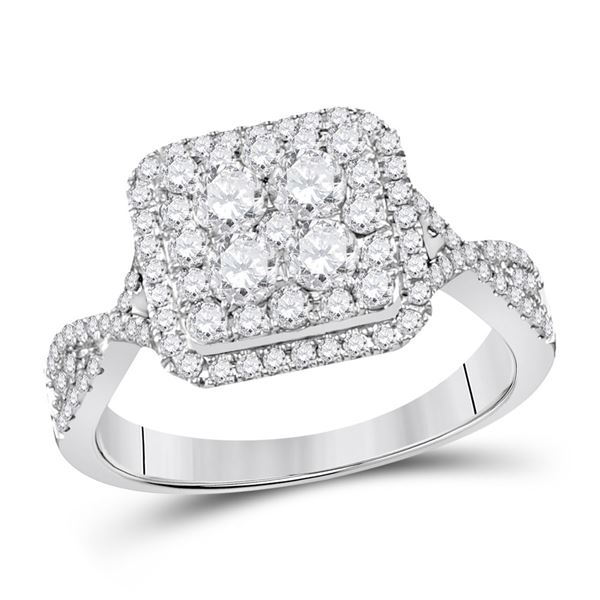 Diamond Cluster Bridal Wedding Engagement Ring 1 Cttw 14kt White Gold