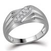 Image 1 : Sterling Silver Mens Prong-set Diamond Diagonal Double Row Band Ring 1/10 Cttw Sterling Silver