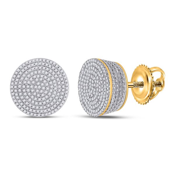 Mens Diamond Concentric Cluster Earrings 3/4 Cttw 10kt Yellow Gold