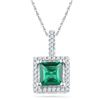 Image 1 : Cushion Lab-Created Emerald Solitaire & Diamond Pendant 1-3/8 Cttw 10kt White Gold