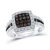 Image 1 : Brown Diamond Square Cluster Ring 1/2 Cttw 10kt White Gold