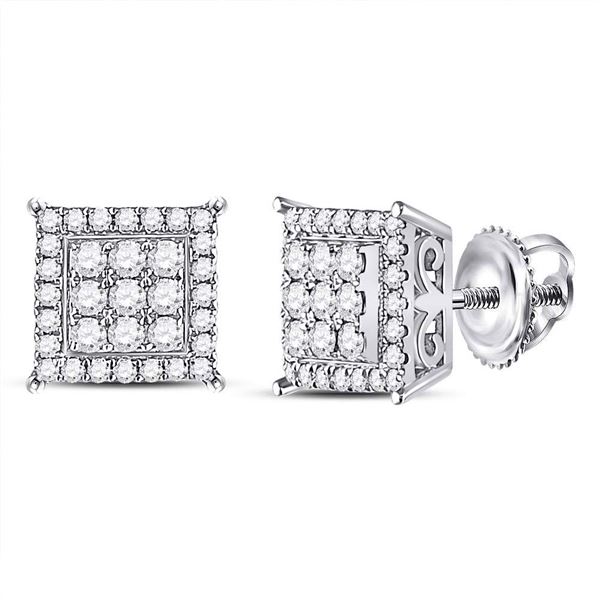 Diamond Square Cluster Earrings 1/2 Cttw 14kt White Gold